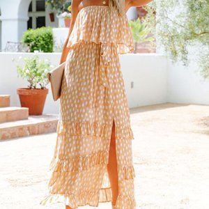 NWOT - Strapless Ruffle Printed Maxi Dress